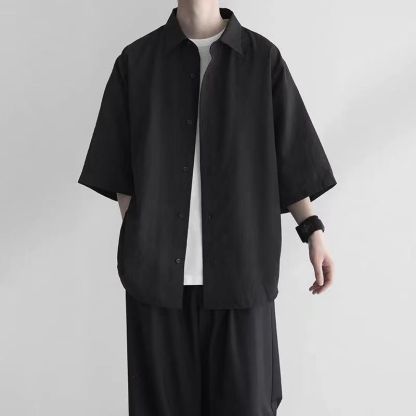 【單件/套裝】韓版寬鬆五分短袖冰絲九分褲三件套裝