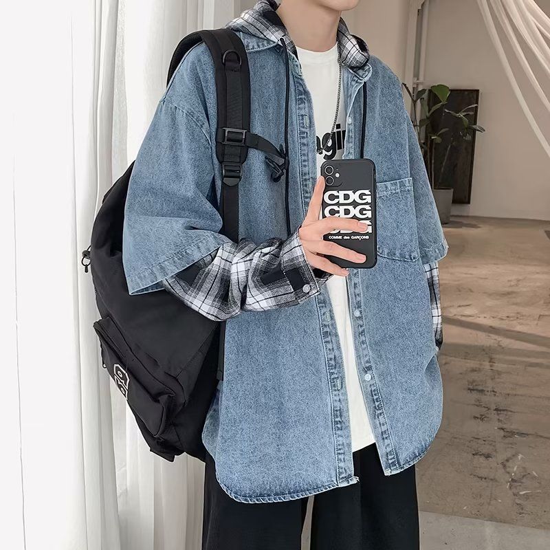 設計感寬鬆痞帥炸街翻領夾克潮牌牛仔外套