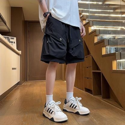 美式高街大口袋休閒運動寬鬆工裝五分褲