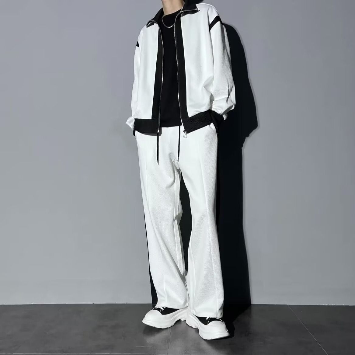 【整套】拼接撞色潮流休閒運動兩件套裝