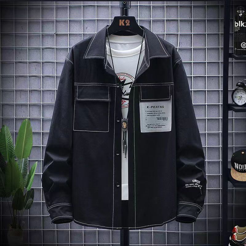 【單件/套裝】潮流撞色襯衫+百搭T恤+帥氣休閒褲三件套裝