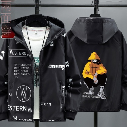 時尚潮流寬松連帽兩面穿衝鋒衣夾克外套-NitSoon