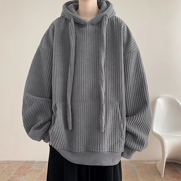 抽繩燈芯絨連帽加絨加厚潮牌衛衣