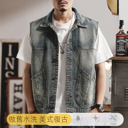 美式復古懷舊寬鬆潮流工裝大口袋牛仔馬甲