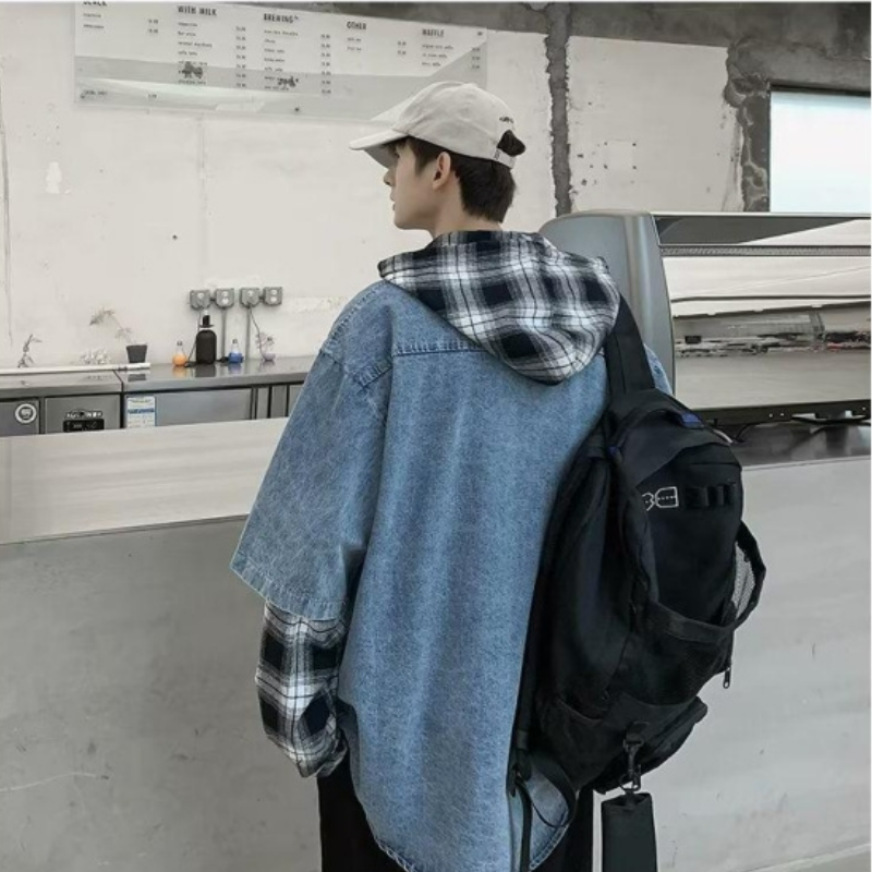 設計感寬鬆痞帥炸街翻領夾克潮牌牛仔外套