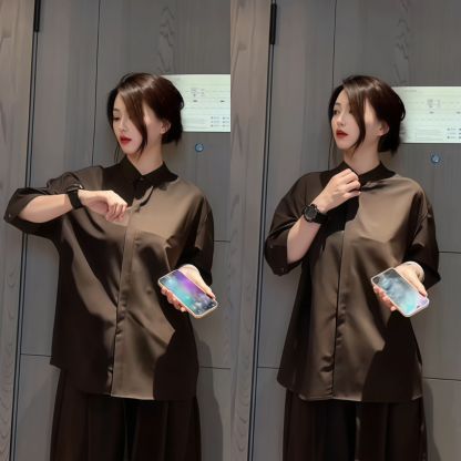 【單件/套裝】韓版潮流素色薄款冰絲襯衫+百搭休閑西裝兩件套