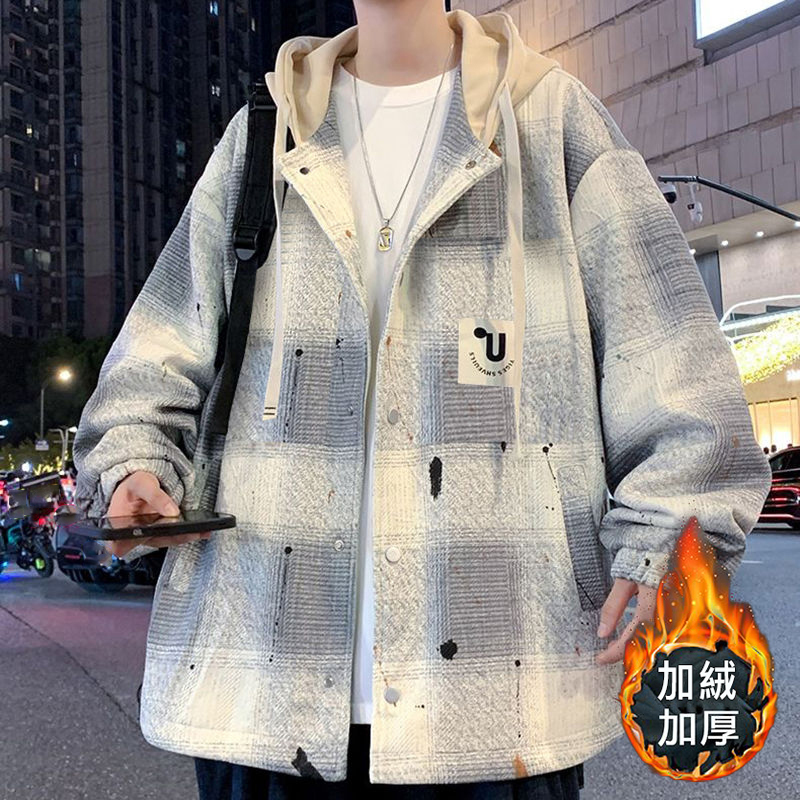 格子連帽潮流帥氣棒球服長袖夾克