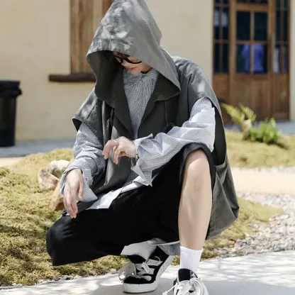 復古文藝休閒外搭寬鬆慵懶風連帽背心馬甲