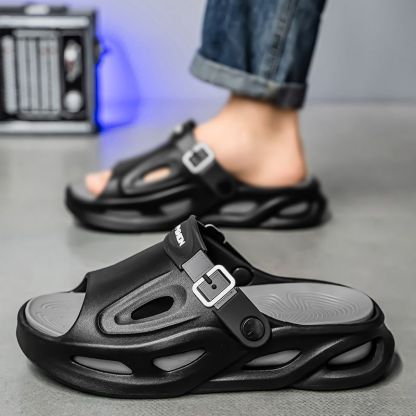 新款厚底EVA拖鞋男款夏季日常外穿百搭一字拖潮流網紅踩屎感涼拖