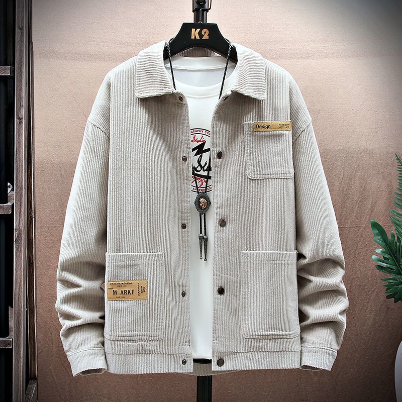 韓版潮流燈芯絨工裝polo領夾克