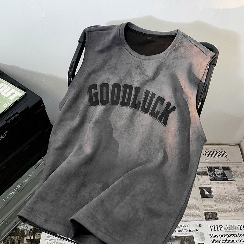 冰絲薄款速乾籃球運動健身美式麂皮絨無袖t恤-Nuostyle