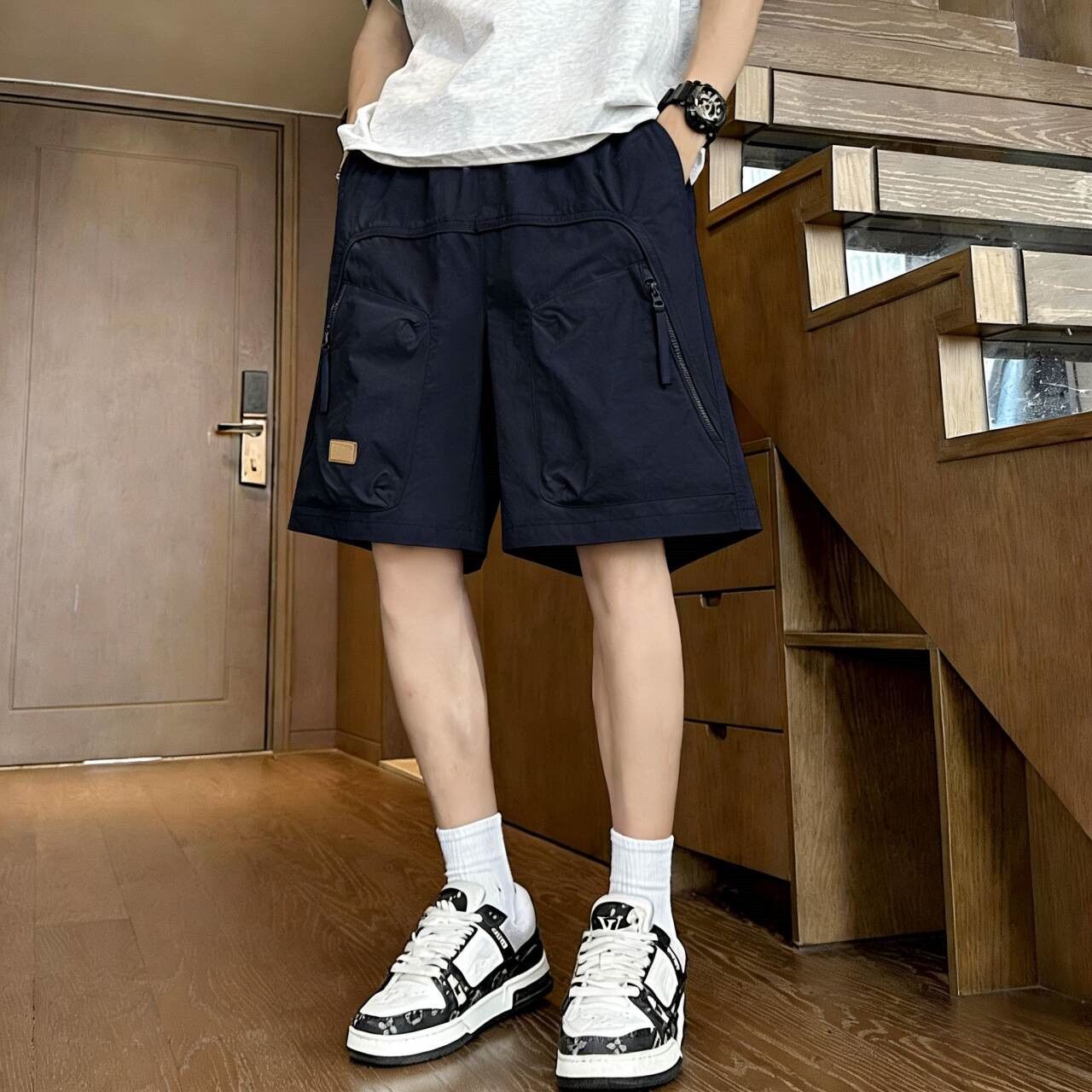 工裝直筒褲薄款寬鬆休閒百搭五分褲