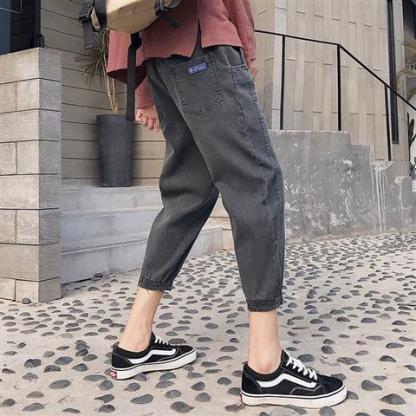 薄款韓版潮流寬鬆直筒休閒七分牛仔褲