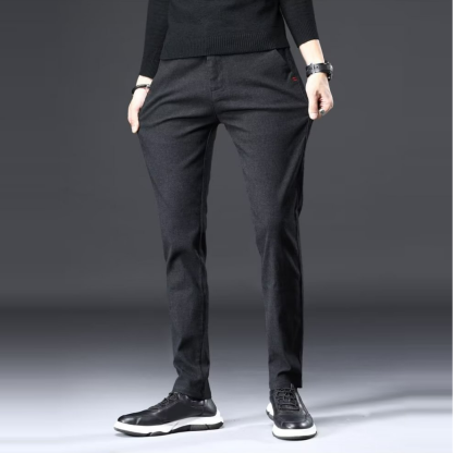 高檔商務直筒修身彈力磨毛呢潮流休閒褲