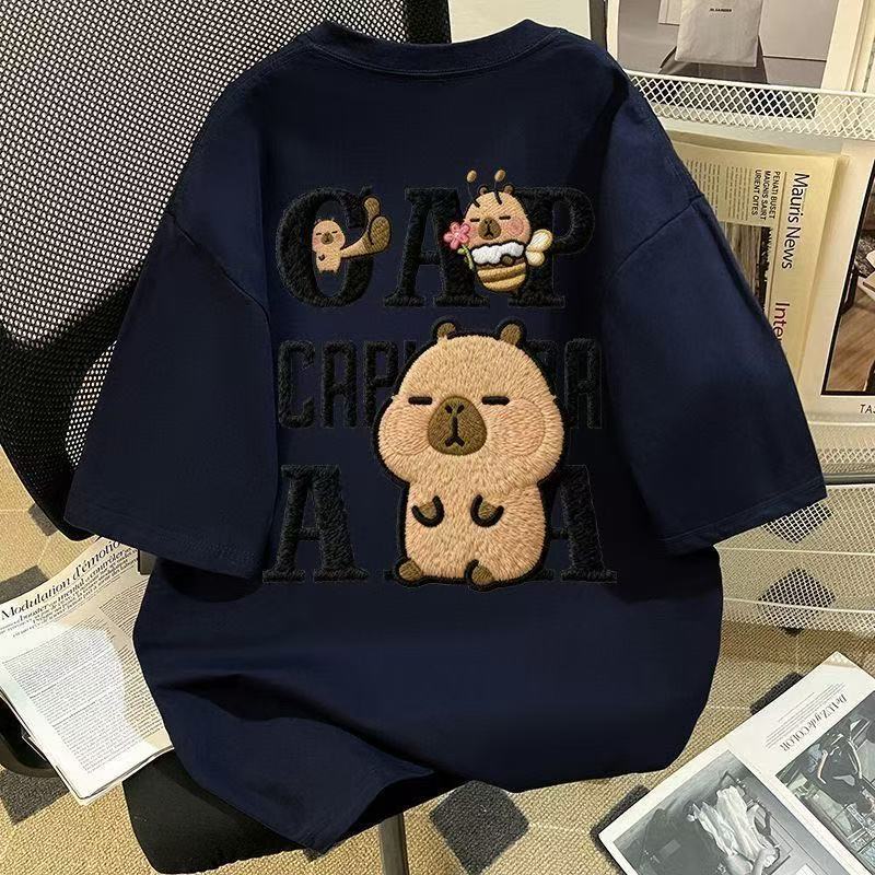 仿刺繡可愛小黃豚印花純棉短袖t恤