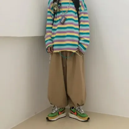 韓國ulzzang復古街頭日系工裝寬鬆闊腿燈籠褲