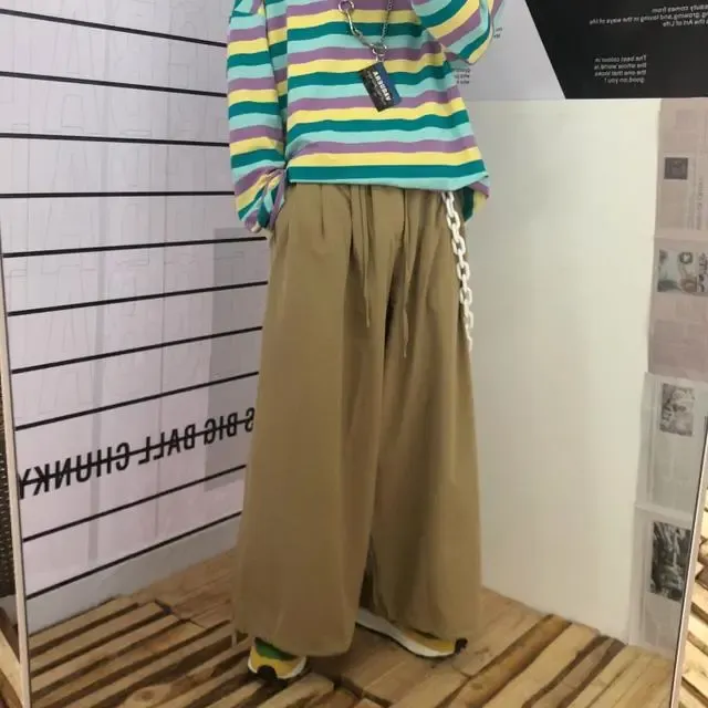 韓國ulzzang復古街頭日系工裝寬鬆闊腿燈籠褲