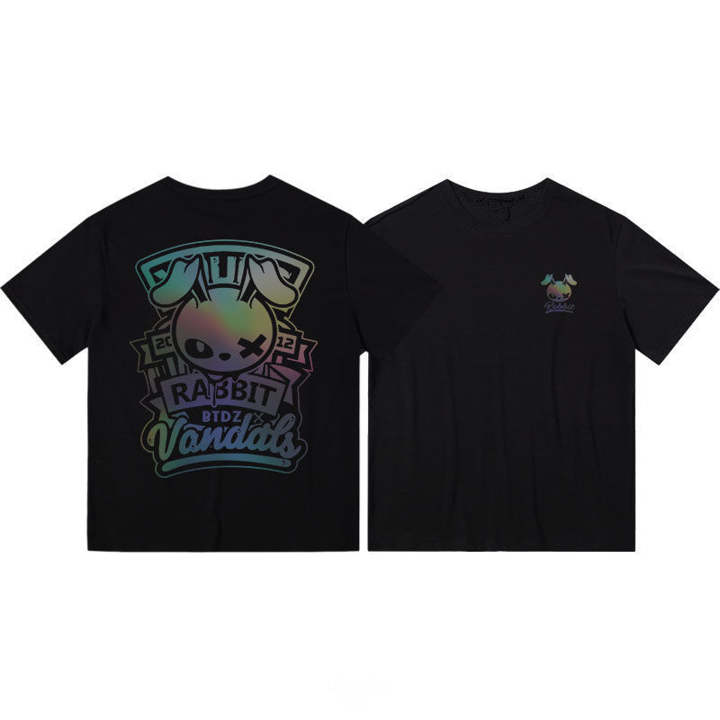 炫彩反光oversize港味街頭兔子聯名ins國潮情侶裝上衣