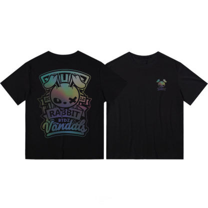 炫彩反光oversize港味街頭兔子聯名ins國潮情侶裝上衣