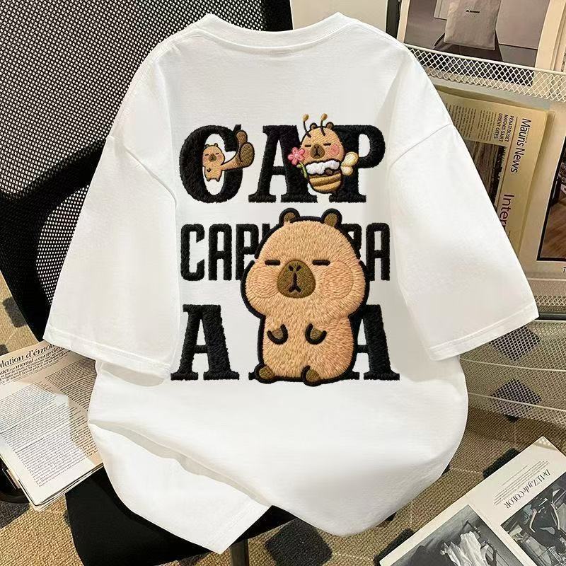 仿刺繡可愛小黃豚印花純棉短袖t恤