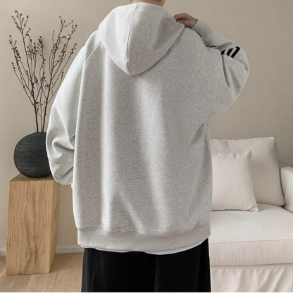 日系復古寬鬆休閒拉鏈條紋連帽外套