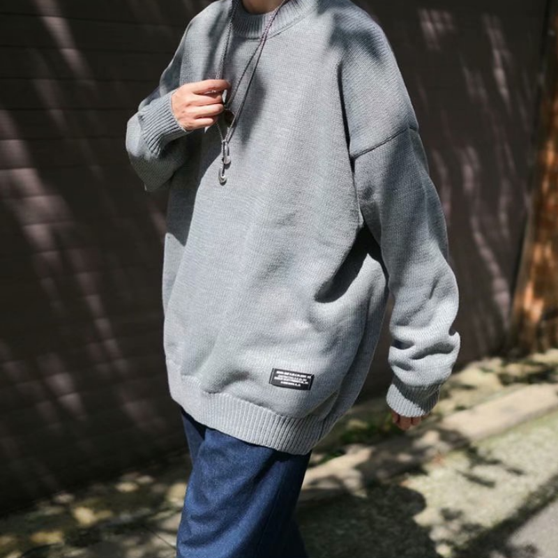 韓版寬鬆休閑長袖潮流圓領針織毛衣