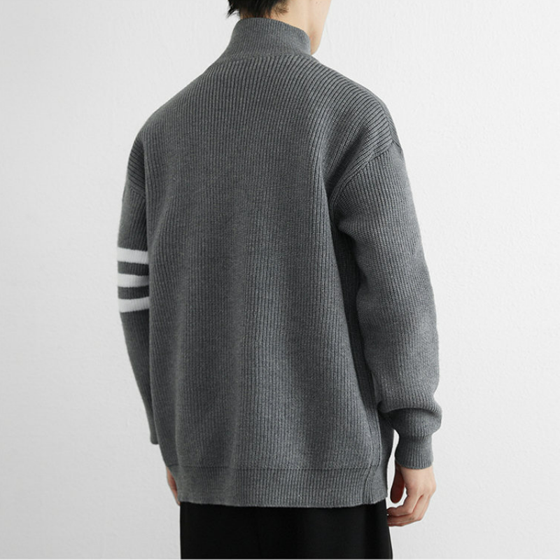  立領毛衣夾克寬鬆慵懶三桿針織開衫外套