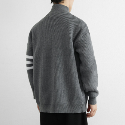  立領毛衣夾克寬鬆慵懶三桿針織開衫外套