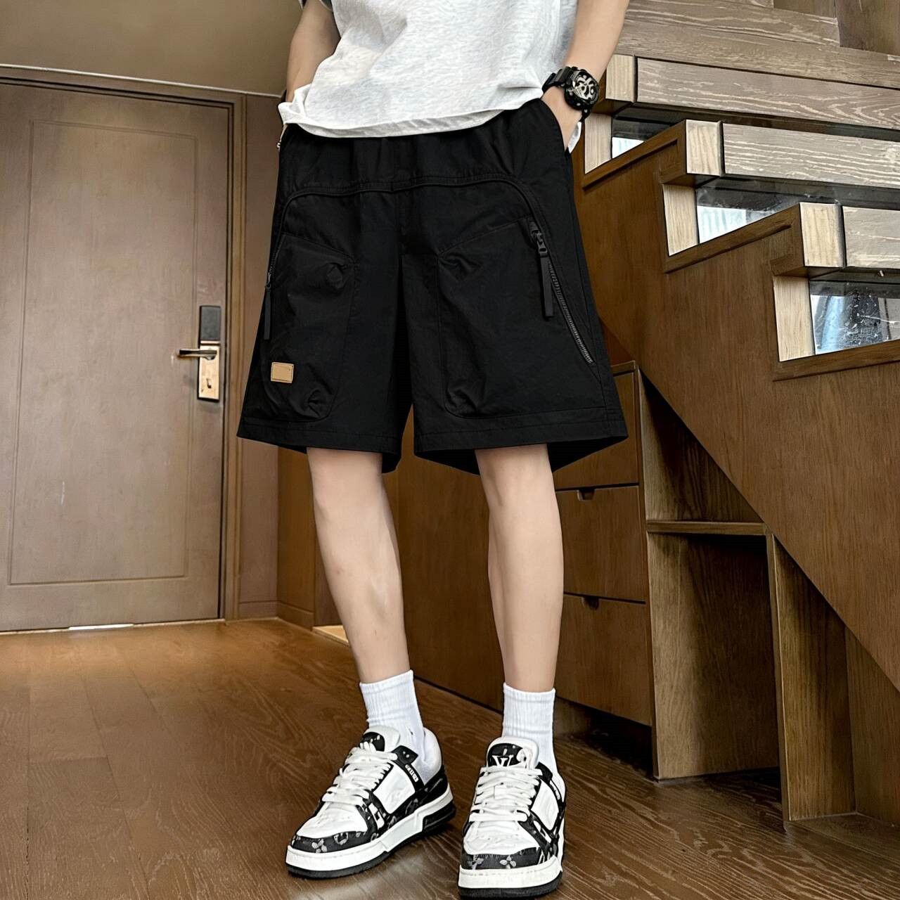 工裝直筒褲薄款寬鬆休閒百搭五分褲