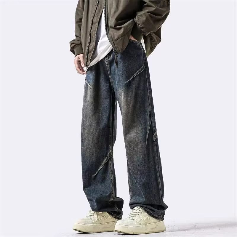 【單件/套裝】Oversize美式復古加厚撞色慵懶風針織毛衣+休閑牛仔褲兩件套