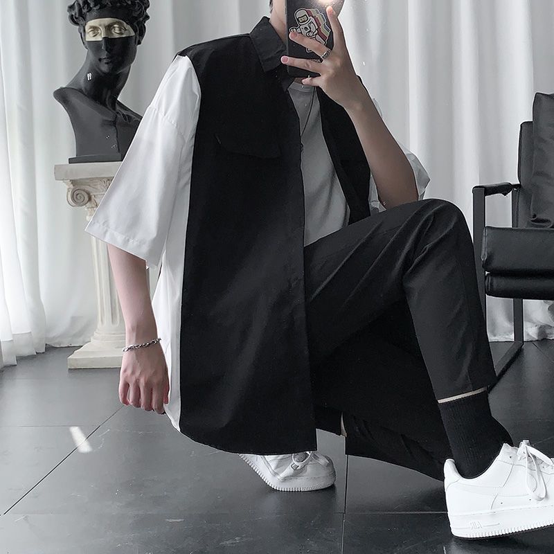 【三件套】ins港風夏季短袖套裝男韓版潮流一套帥氣學生休閒運動服