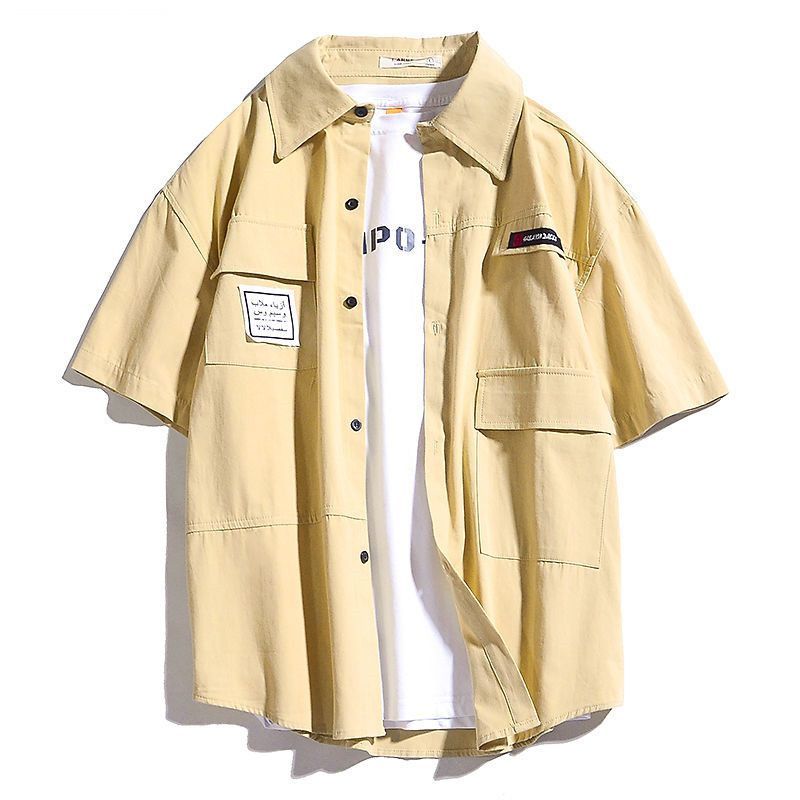 日系工裝短袖復古潮牌港風短袖襯衫