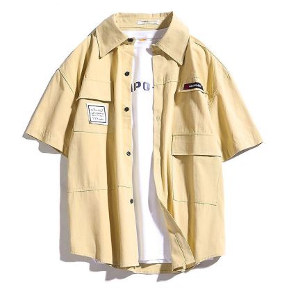 日系工裝短袖復古潮牌港風短袖襯衫