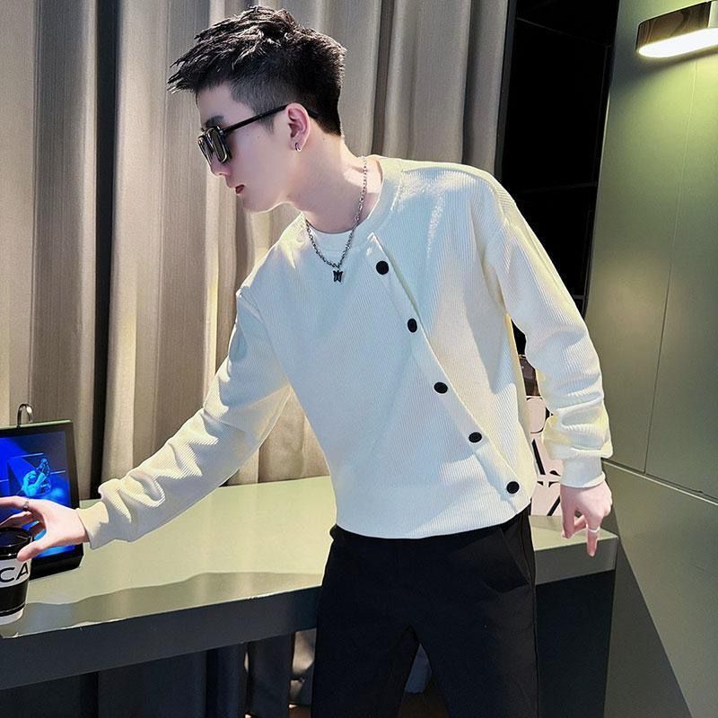 潮牌痞帥排扣打底衫燈芯絨長袖T恤