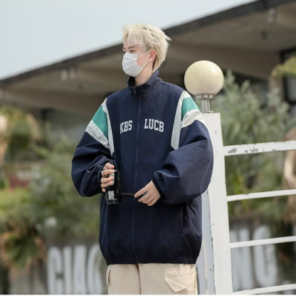 痞帥薄款嘻哈百搭拼接立領夾克外套