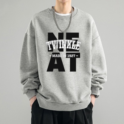 重磅美式寬鬆圓領印花潮流刷毛長袖T恤