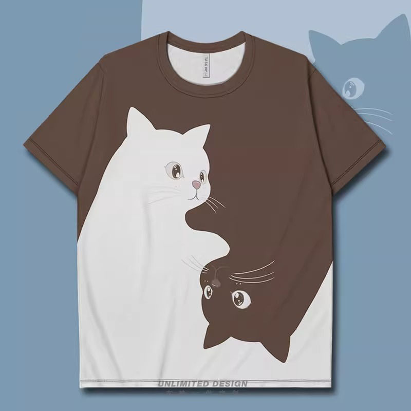 小貓咪黑白撞色簡約兩極設計潮流短袖T恤