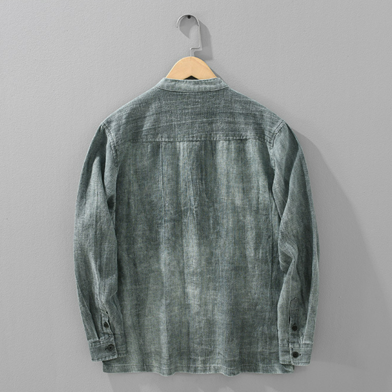 日系復古休閒寬鬆立領時尚漸變色苧麻外套