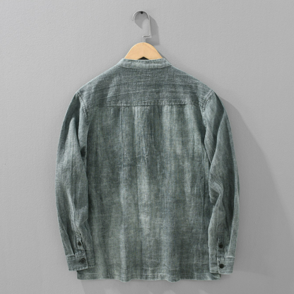 日系復古休閒寬鬆立領時尚漸變色苧麻外套