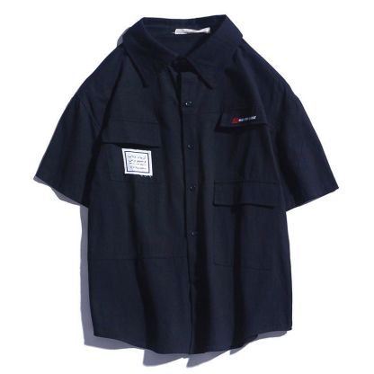 日系工裝短袖復古潮牌港風短袖襯衫