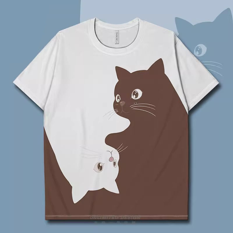 小貓咪黑白撞色簡約兩極設計潮流短袖T恤