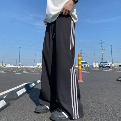 美式三條紋運動薄款潮牌寬鬆休閒直筒闊腿褲