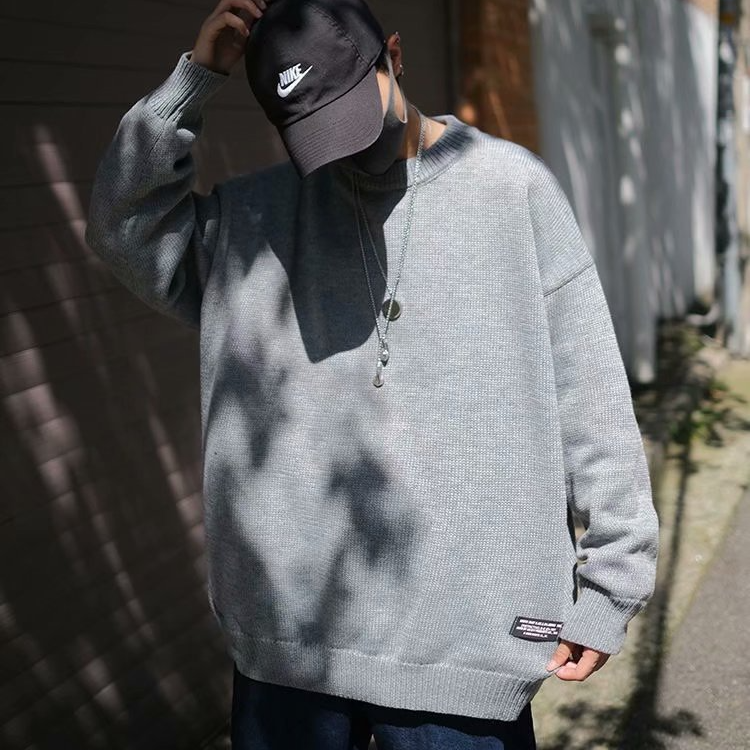 韓版寬鬆休閑長袖潮流圓領針織毛衣