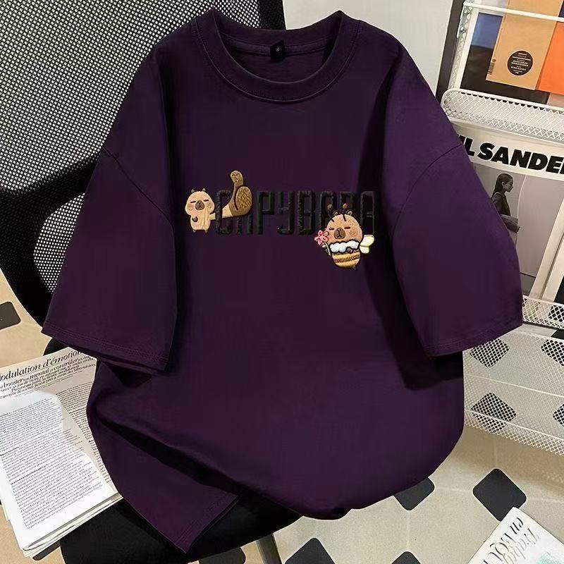 仿刺繡可愛小黃豚印花純棉短袖t恤