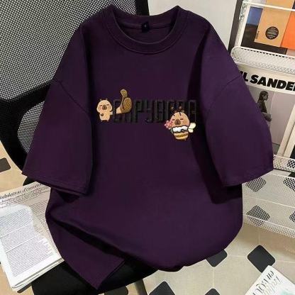 仿刺繡可愛小黃豚印花純棉短袖t恤