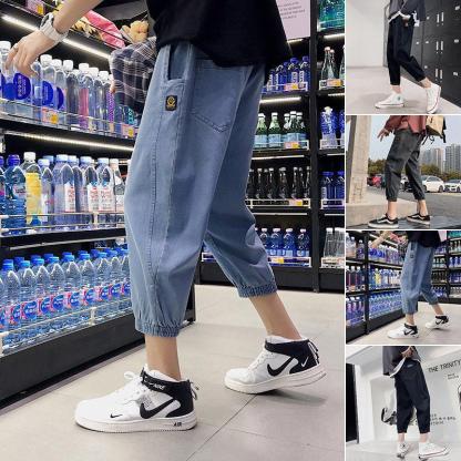 薄款韓版潮流寬鬆直筒休閒七分牛仔褲