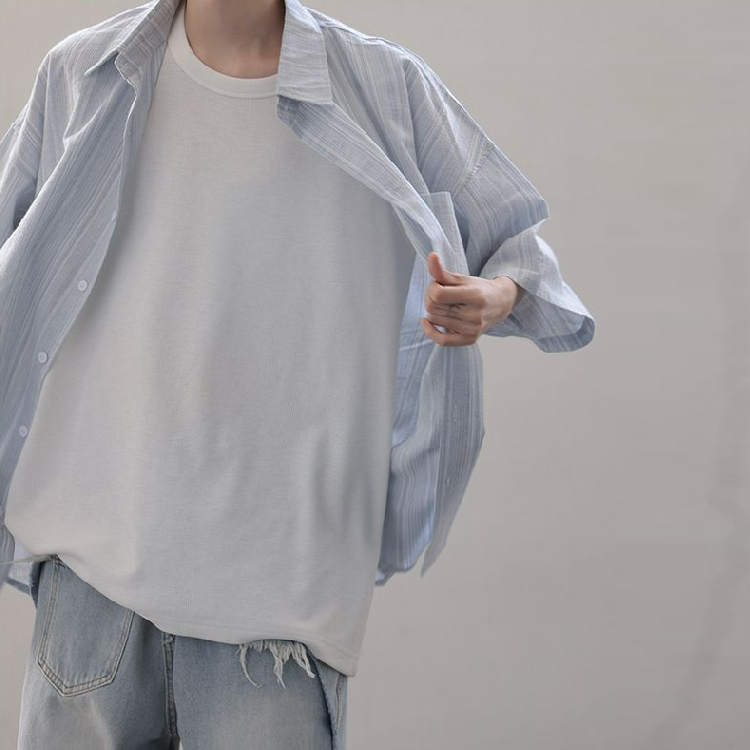 慵懶風輕薄飄逸氧氣感短袖襯衫男女日系廓形寬鬆肌理感夏季襯衣潮