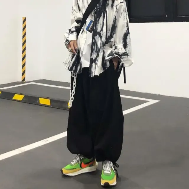 韓國ulzzang復古街頭日系工裝寬鬆闊腿燈籠褲