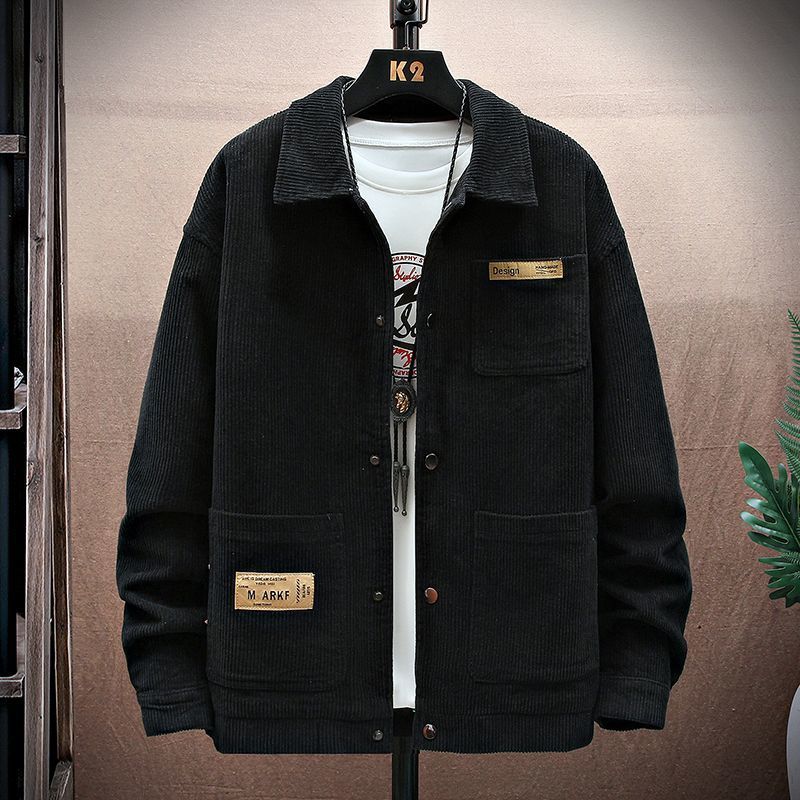 韓版潮流燈芯絨工裝polo領夾克