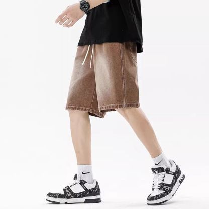 漸變直筒牛仔褲寬鬆休閒五分褲